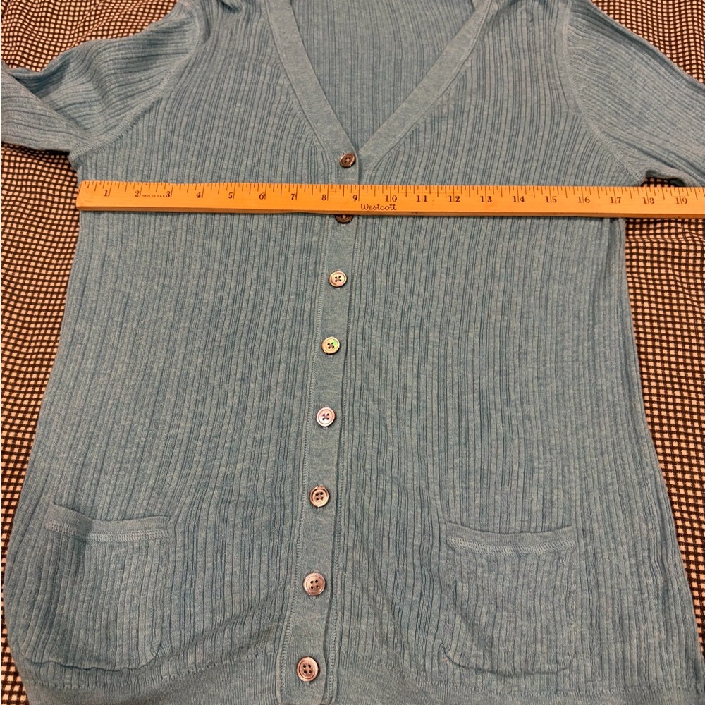 GAP Light Blue Ribbed V-Neck Button Cardigan - Picture 6 of 6